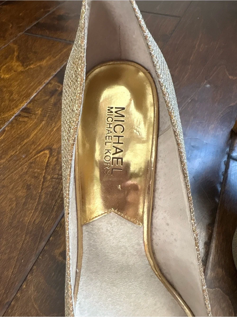 Michael Kors Gold Glitter Peep-Toe Pumps